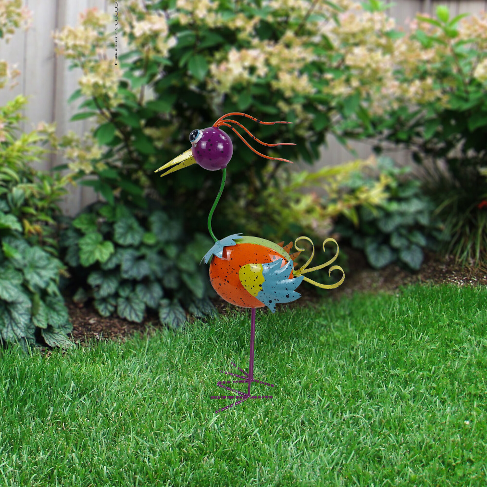 Alpine Corporation, Quirky Metal Rainbow Bird Decor, Model# LAZ328HH